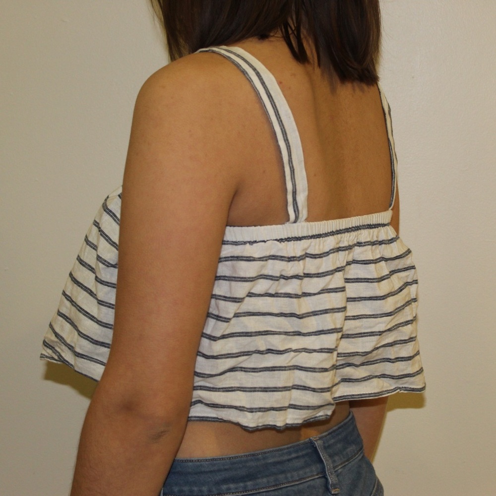 White and Navy Blue Striped Crop Top